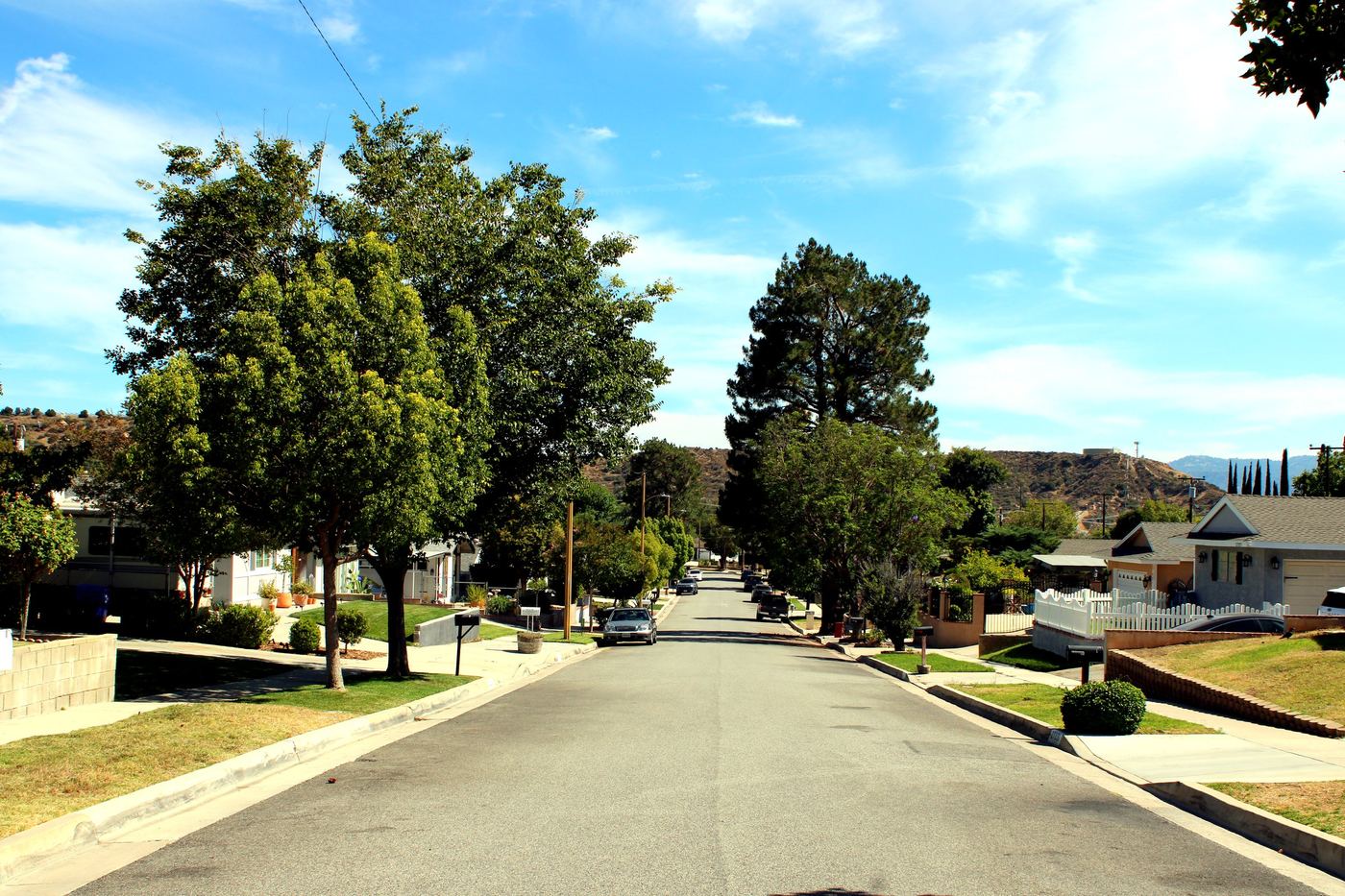 Quiet tree-lined residential street in an established Saugus neighborhood in Santa Clarita