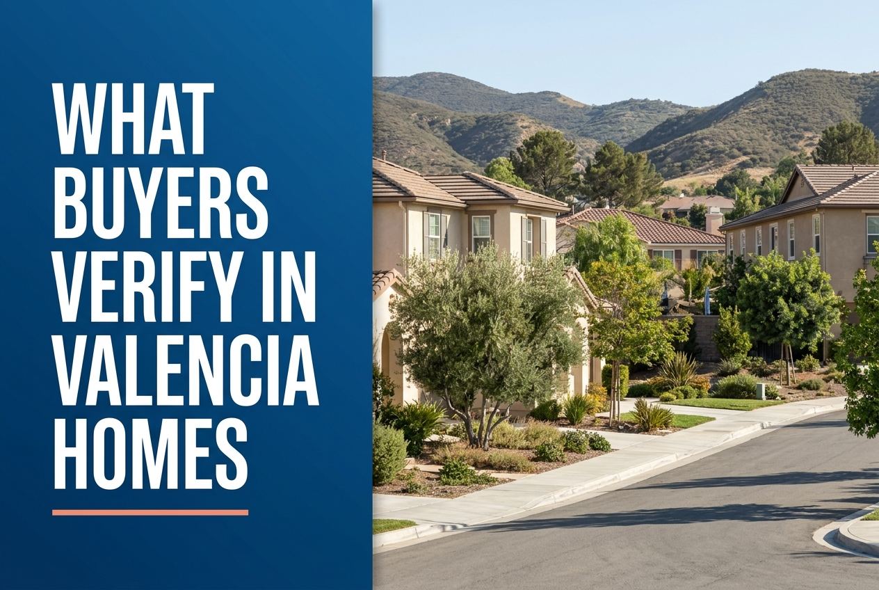 A split-view cover with a dark blue title panel on the left and a residential streetscape with hills and stucco homes on the right.