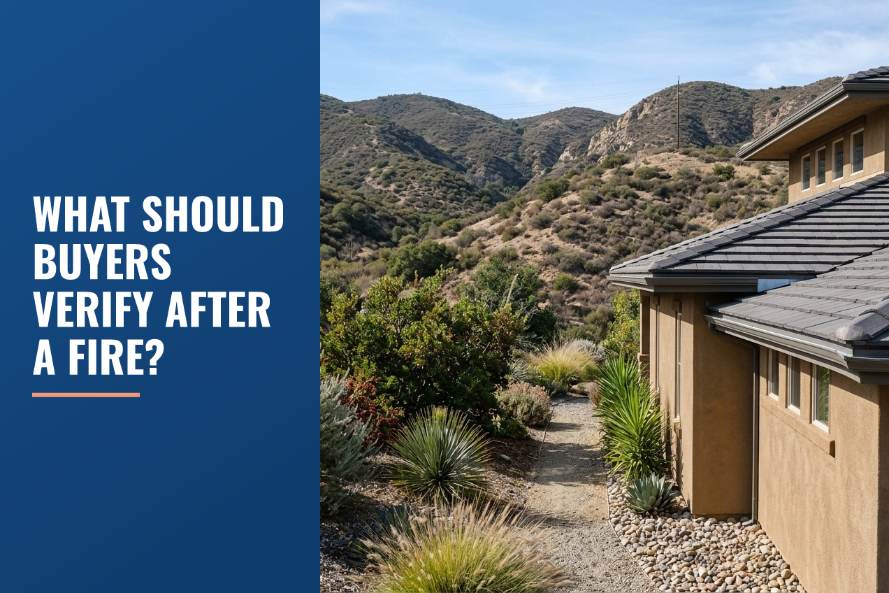 A stucco house with a tile roof sits beside a dry gravel path in the Santa Clarita foothills with drought-tolerant landscaping.