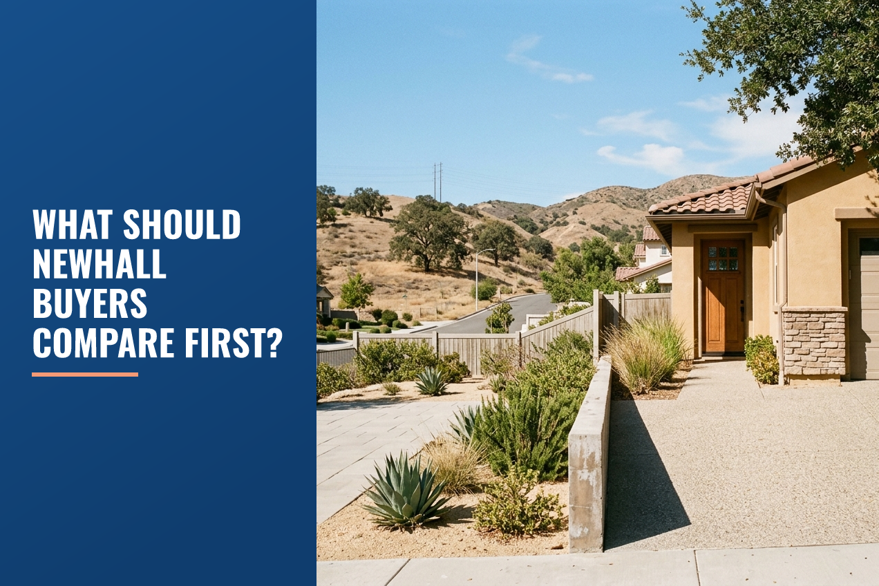 A stucco house with a tile roof and wooden door, featuring drought-tolerant landscaping and a desert foothill backdrop in Southern California.